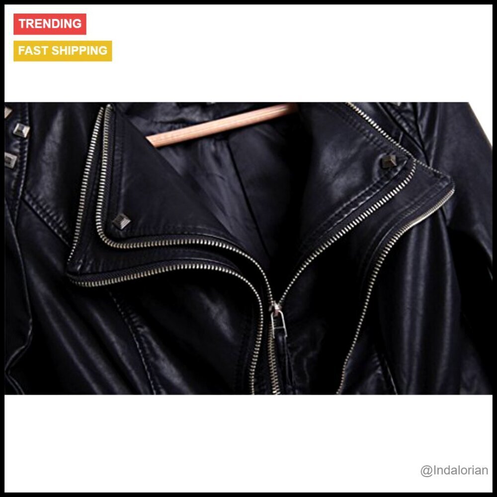 Faux Leather Biker Jacket Studded Moto Chic Vintage Y2K Streetwear Adjustable - Picture 2 of 6